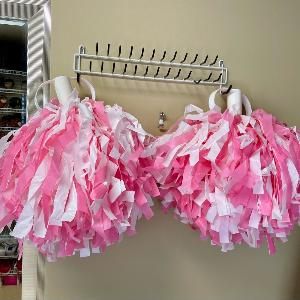 New - Pink and White Cheerleading Pom Poms